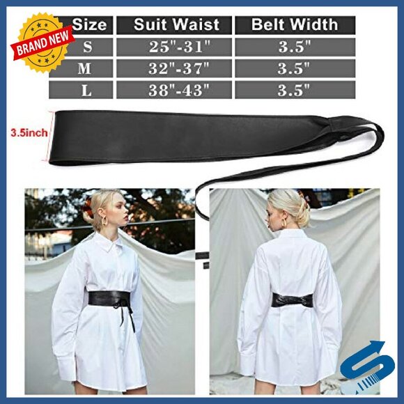 PU Leather Self Tie Obi Belt Wide Waistband Costume Accessory main image 5